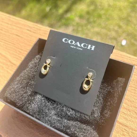 Coach Gold Tone Mini Huggie Hoop Earrings NWT 1/2” - Picture 2 of 3